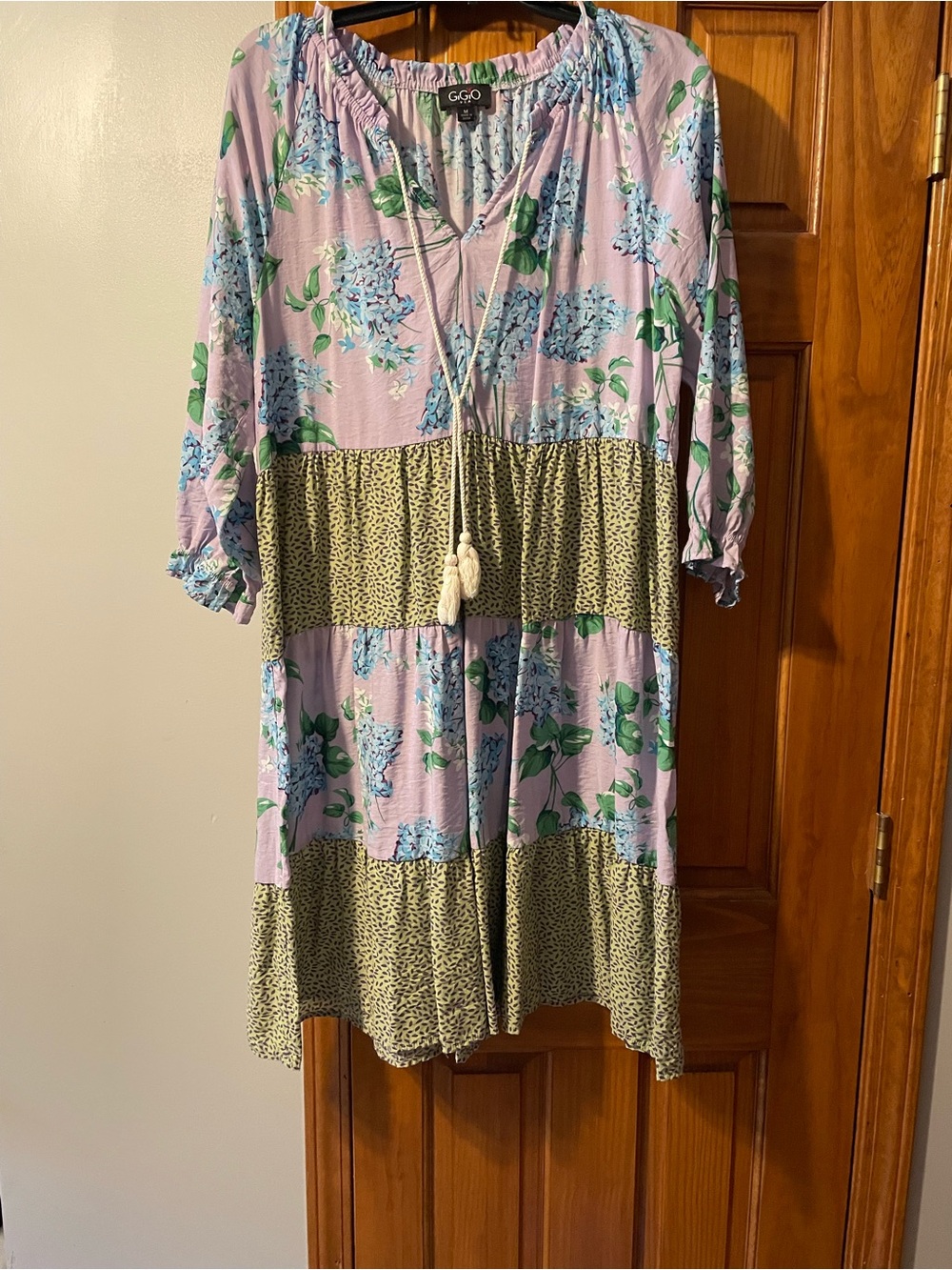 GGO Lavender & Olive Floral Tiered Midi Dress
